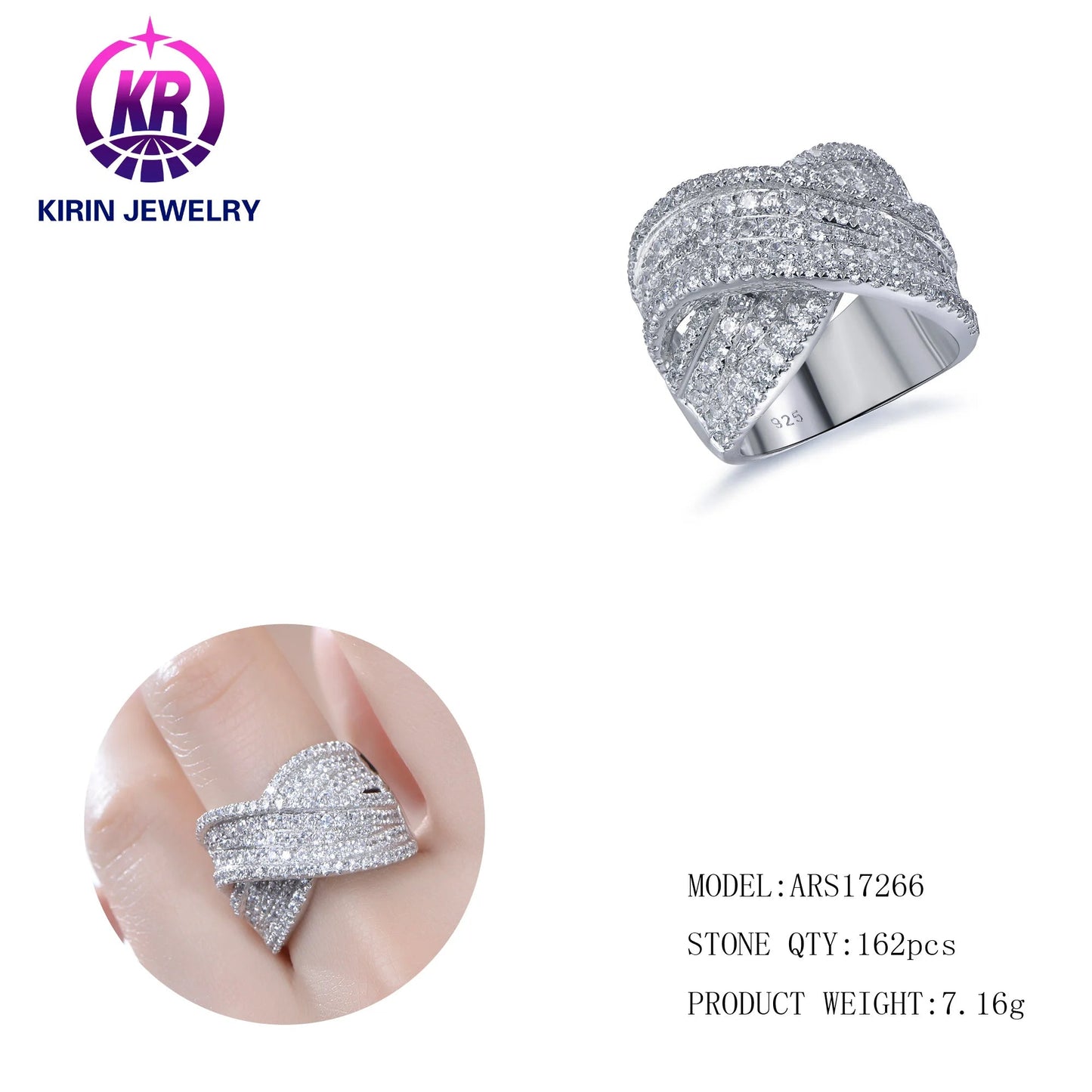 Supplier Jewelry Design 925 Sterling Silver quality Zircon Cubic Zirconia  Ring Customized Wedding Engagement Ring Kirin Jewelry