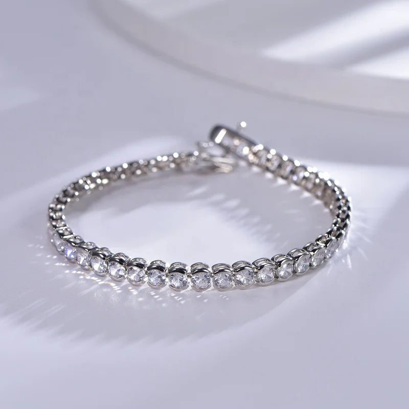 Tennis Chain S925 Sterling Silver Bracelet Women's 3A zircon Jewelry Collection 14K White Gold Full diamond Bracelet Kirin Jewelry