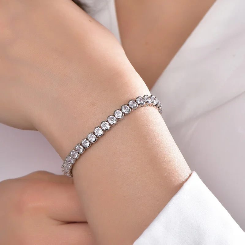 Tennis Chain S925 Sterling Silver Bracelet Women's 3A zircon Jewelry Collection 14K White Gold Full diamond Bracelet Kirin Jewelry