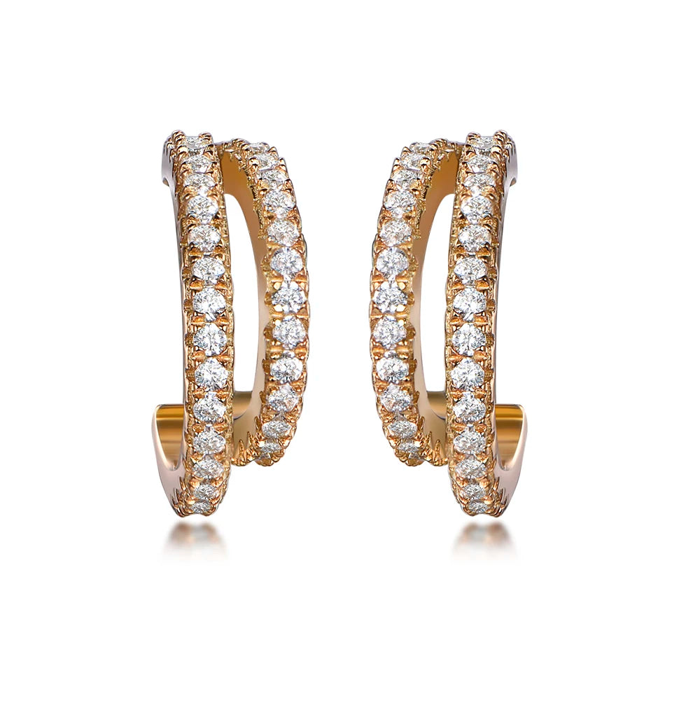 Top Quality 18K Solid Gold Plated Hoop Earrings 925 Sterling Silver Two Layers Zircon Diamond Circle Earrings Kirin Jewelry