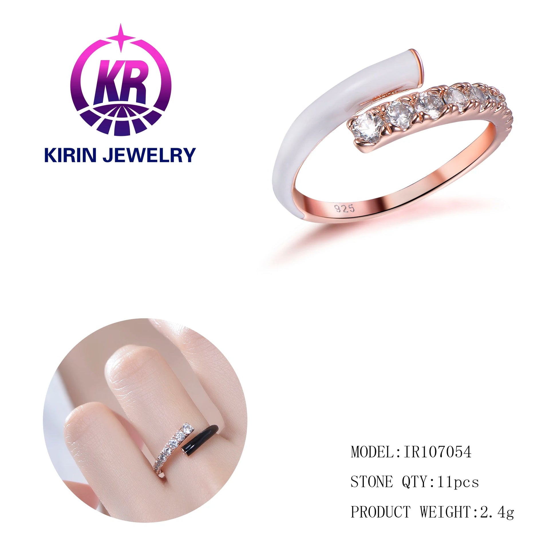 Trendy Cubic Zirconia Neon Enamel Ring Jewelry Women Open Ring 925 Sterling Silver Kirin Jewelry