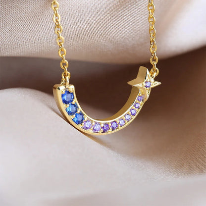 U Rainbow Necklaces 18K PVD Gold Plated 925 Sterling Silver Rainbow Pendant Link Chain Necklace collana catena Kirin Jewelry