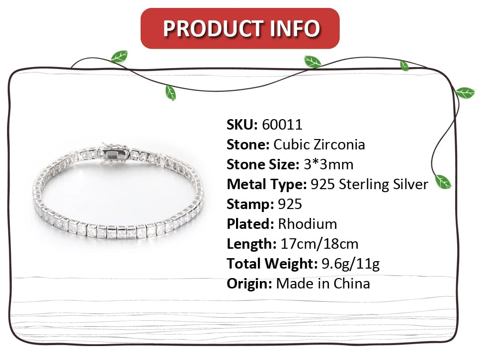 Unisex Square Shape Ins Full Diamond Zircon Bracelet Luxury Jewelry Full Diamond Tennis Chain Bracelet Zircon for Women Kirin Jewelry