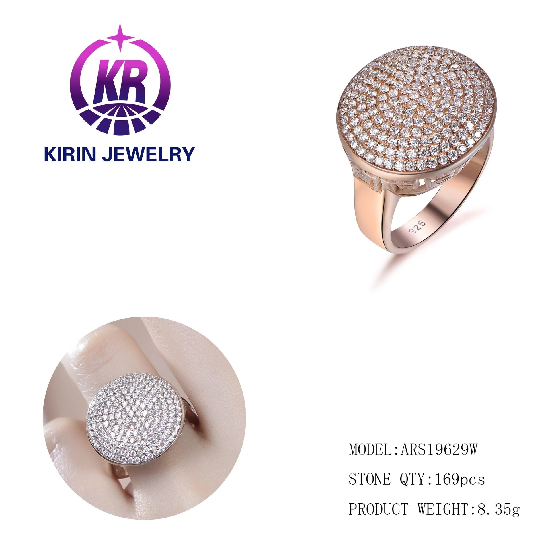 Wedding Engagement Ring Rose Gold 925 Sterling Silver Rings for Women 3A White Cubic Zirconia Personalised Kirin Jewelry