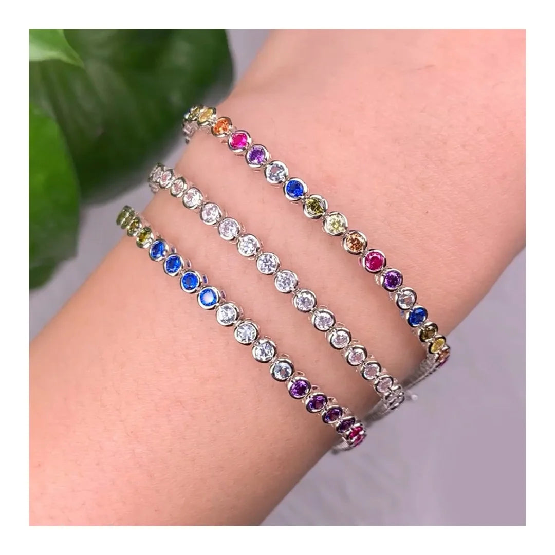 Wedding Jewelry Full Of Diamond 925 Sterling Silver Rainbow Bracelet Filled Crystal Diamond Bracelet Tennis Bracelet Kirin Jewelry