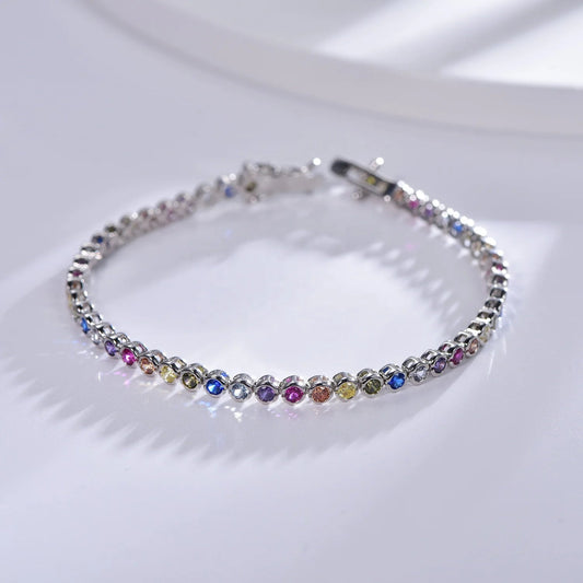 Wedding Jewelry Full Of Diamond 925 Sterling Silver Rainbow Bracelet Filled Crystal Diamond Bracelet Tennis Bracelet Kirin Jewelry