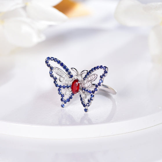 Wholesale 18K White Gold girls rings gemstone butterfly ring with ruby sapphire diamond KR33106 Kirin Jewelry