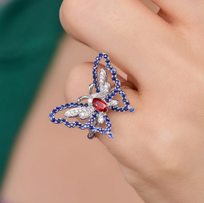 Wholesale 18K White Gold girls rings gemstone butterfly ring with ruby sapphire diamond KR33106 Kirin Jewelry