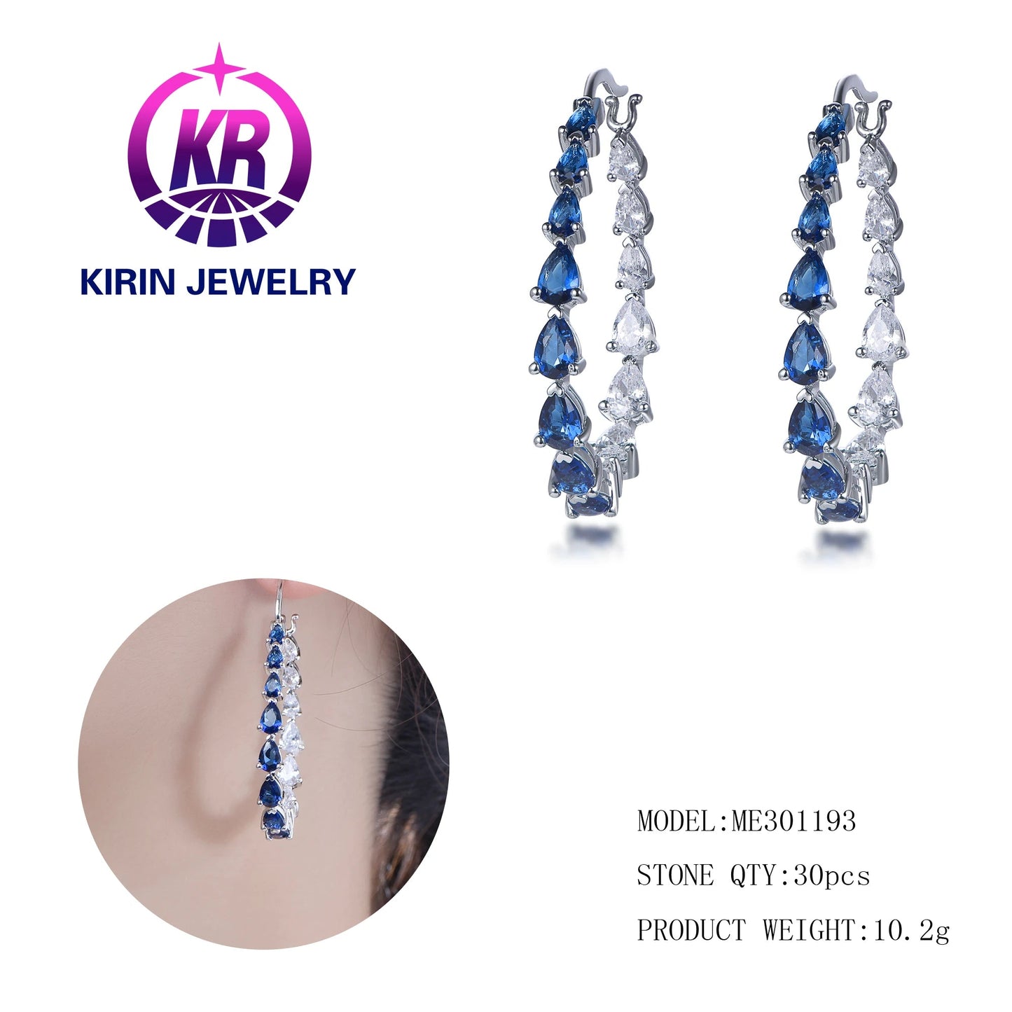 Wholesale Customized Full Diamond Round Earrings Hoop Earrings 925 Sterling Silver Diamond Crystal Earring For Women Kirin Jewelry