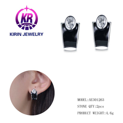 Wholesale Diamond Earring Factory 925 Sterling Silver Price Solid 3A White Cubic Zirconia Black enamel Earrings Men Women Kirin Jewelry