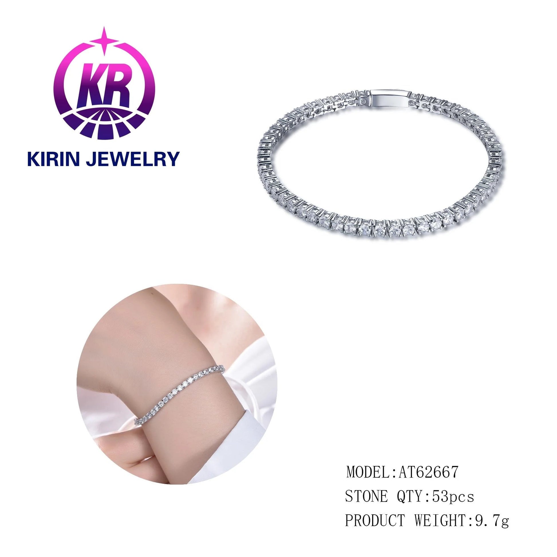 Wholesale Exquisite Full Diamond Fashion Personality 925 Sterling Silver Plated Zircon Bride Wedding bracelet For men and women Kirin Jewelry