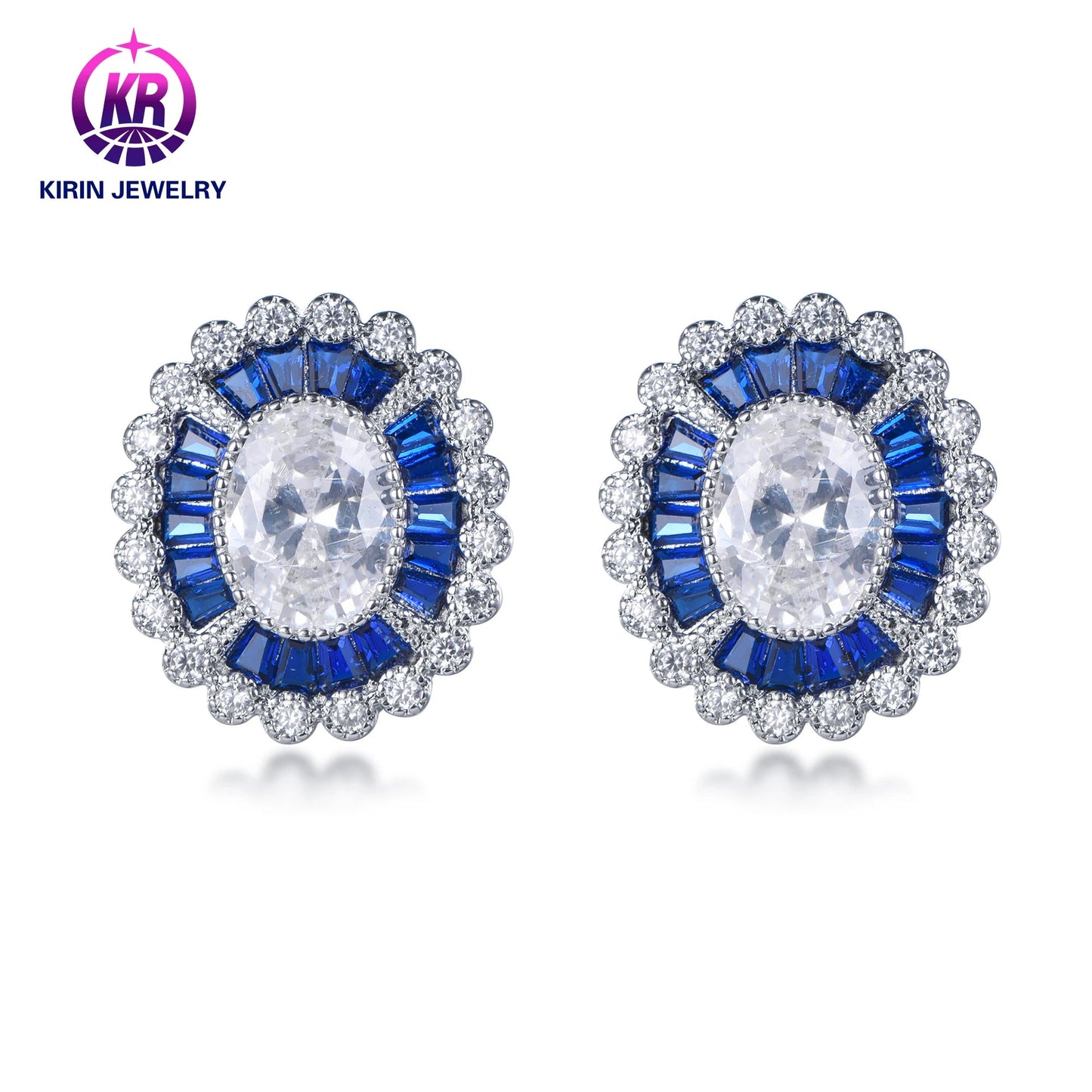 Wholesale Fashion 925 Sterling Silver Deep Blue Sapphire Cubic Zirconia Women's Earrings Gemstone Bridal Jewelry Kirin Jewelry