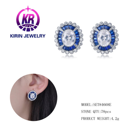 Wholesale Fashion 925 Sterling Silver Deep Blue Sapphire Cubic Zirconia Women's Earrings Gemstone Bridal Jewelry Kirin Jewelry