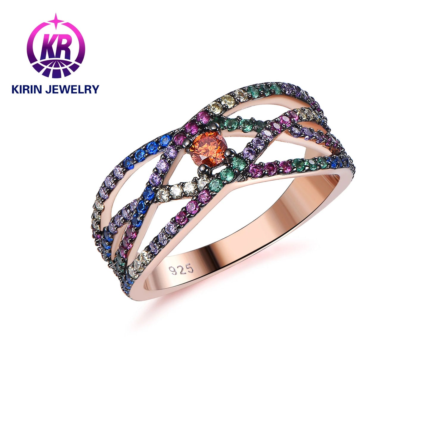 Wholesale Fashion European 925 Sterling Silver Rings Genuine Engraved Rose Gold Ladies Delicate Fashion Jewelry silver jewelry Kirin Jewelry