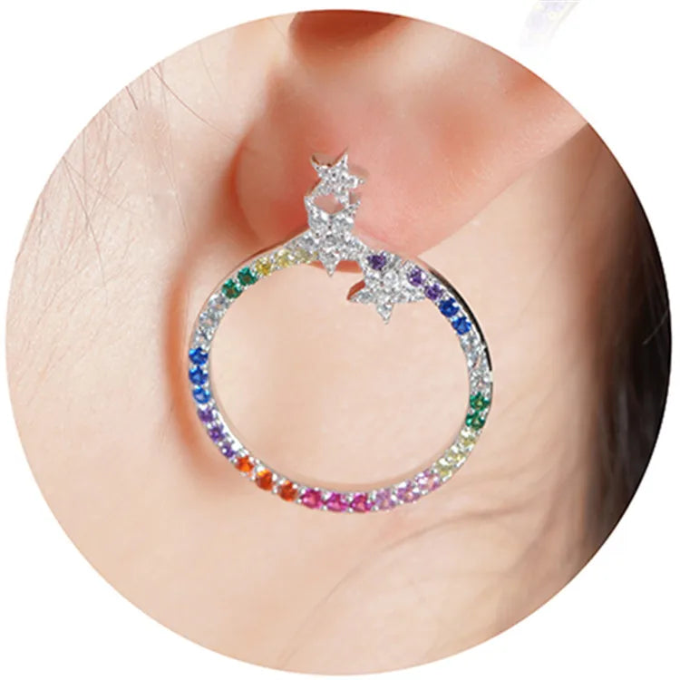 Wholesale Fashion Hoop Earrings Cheap 925 Sterling Silver Earings Set Rainbow Earrings for Women Kirin Jewelry