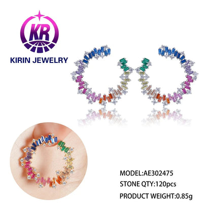 Wholesale Fashion Hoop Earrings Cheap 925 Sterling Silver Earings Set Rainbow Earrings for Women Kirin Jewelry