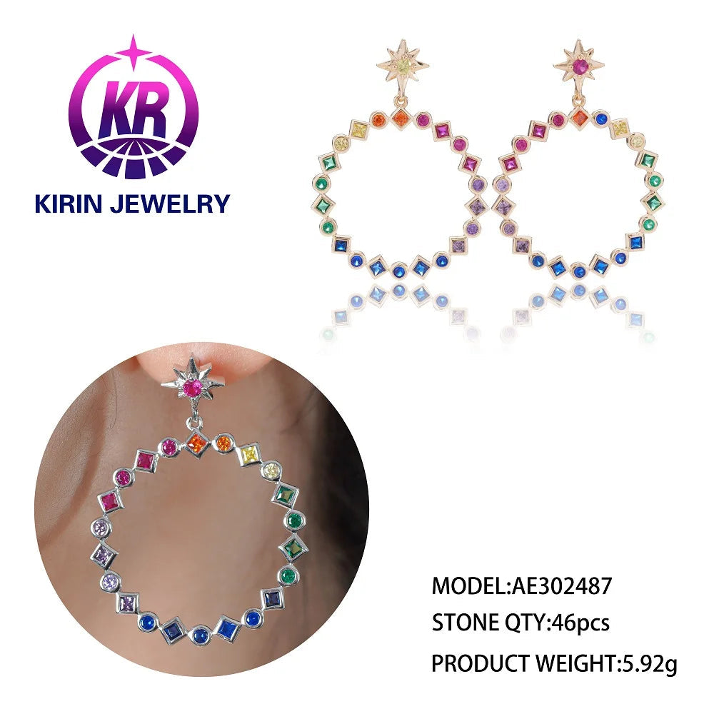 Wholesale Fashion Hoop Earrings Cheap 925 Sterling Silver Earings Set Rainbow Earrings for Women Kirin Jewelry