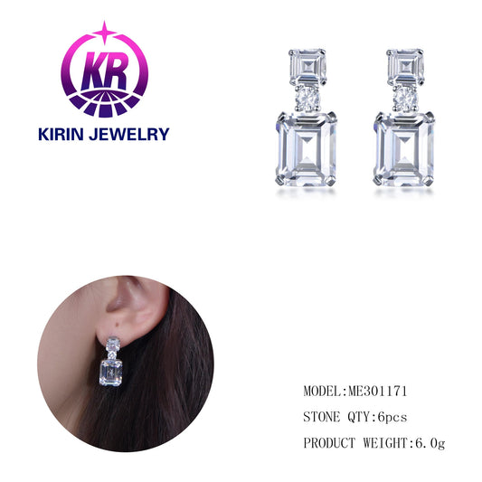 Wholesale Fashion Women Jewelry S925 Silver Needle Retro Square Earrings Full Of Drill Drop Earrings Accessories Kirin Jewelry