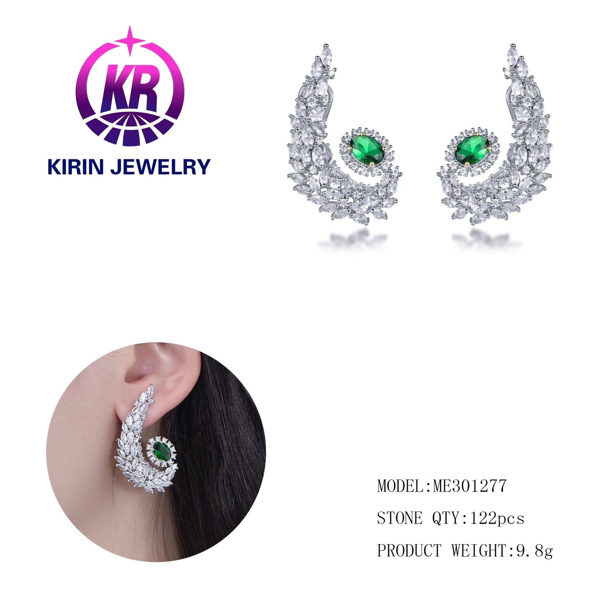 Wholesale Gold Plated Jewelry Stud Earring Premium 5A Cubic Zirconia 925 Sterling Silver Earring For Women Kirin Jewelry