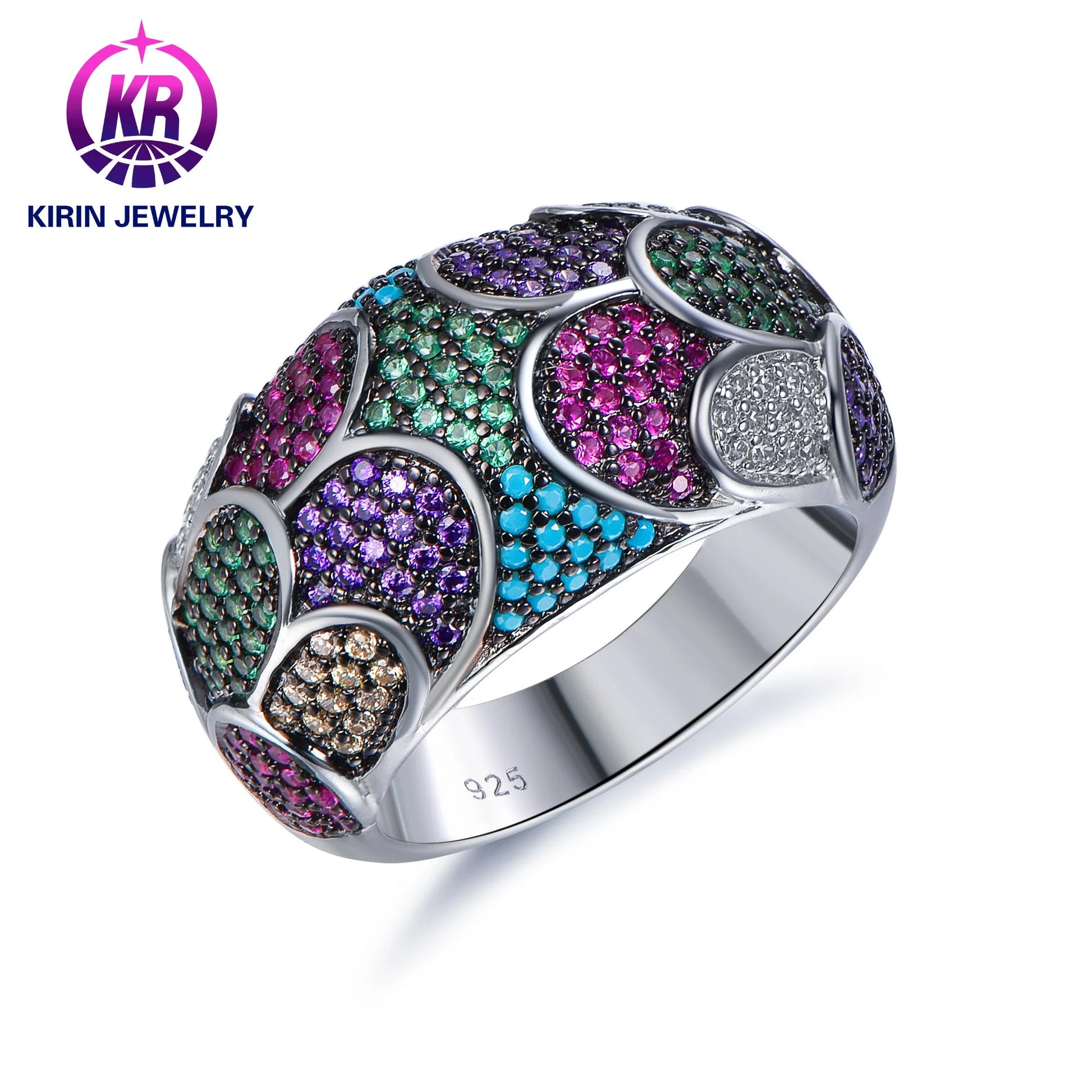 Wholesale Jewellery Custom Fine Jewellery Deep Purple Yellow Gold Jewelry Engraved 925 Sterling Silver Rings For Men Kirin Jewelry