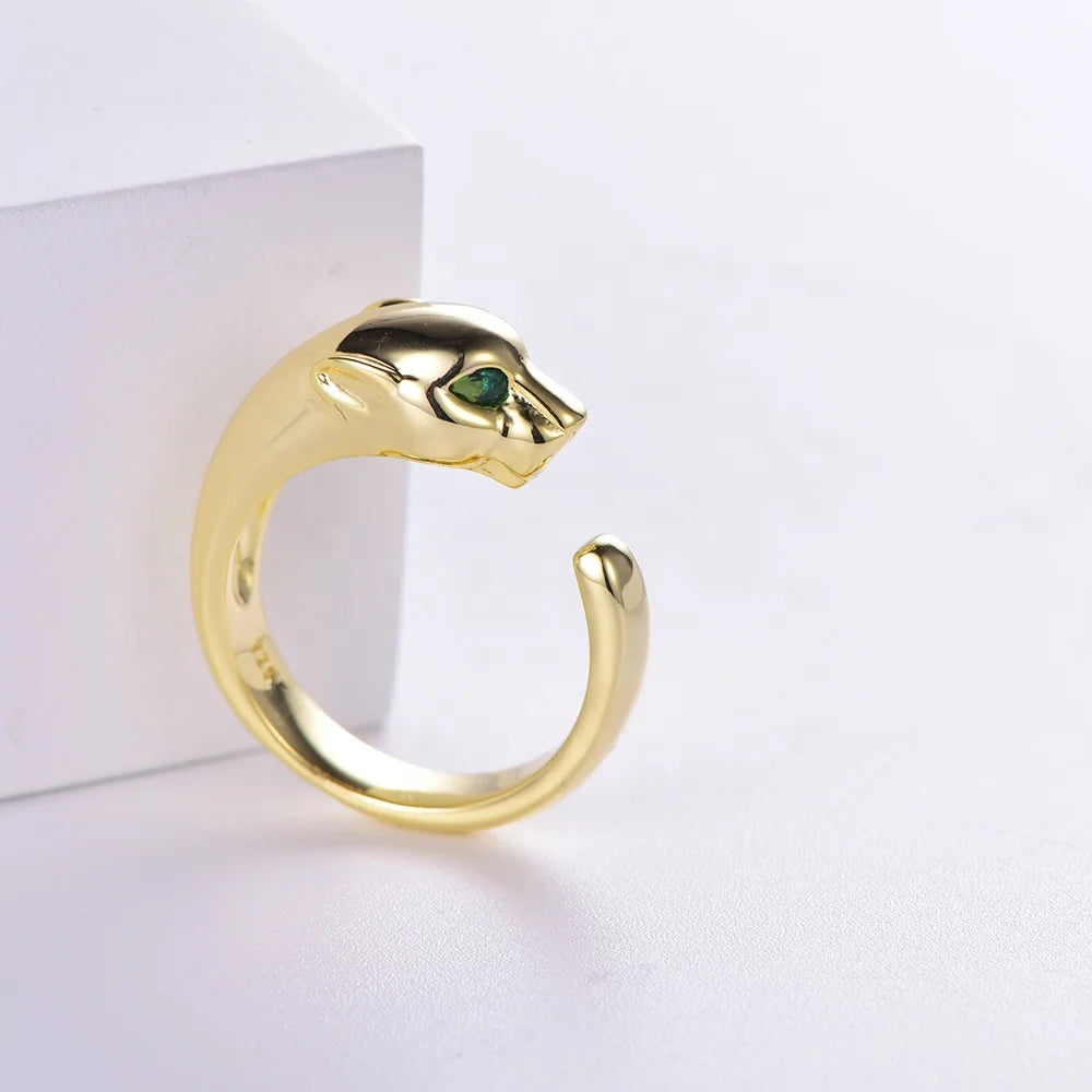 Wholesale Leopard-shaped 925 sterling silver CZ 14K/18K gold Plated ring adjustable ring for women and men Kirin Jewelry