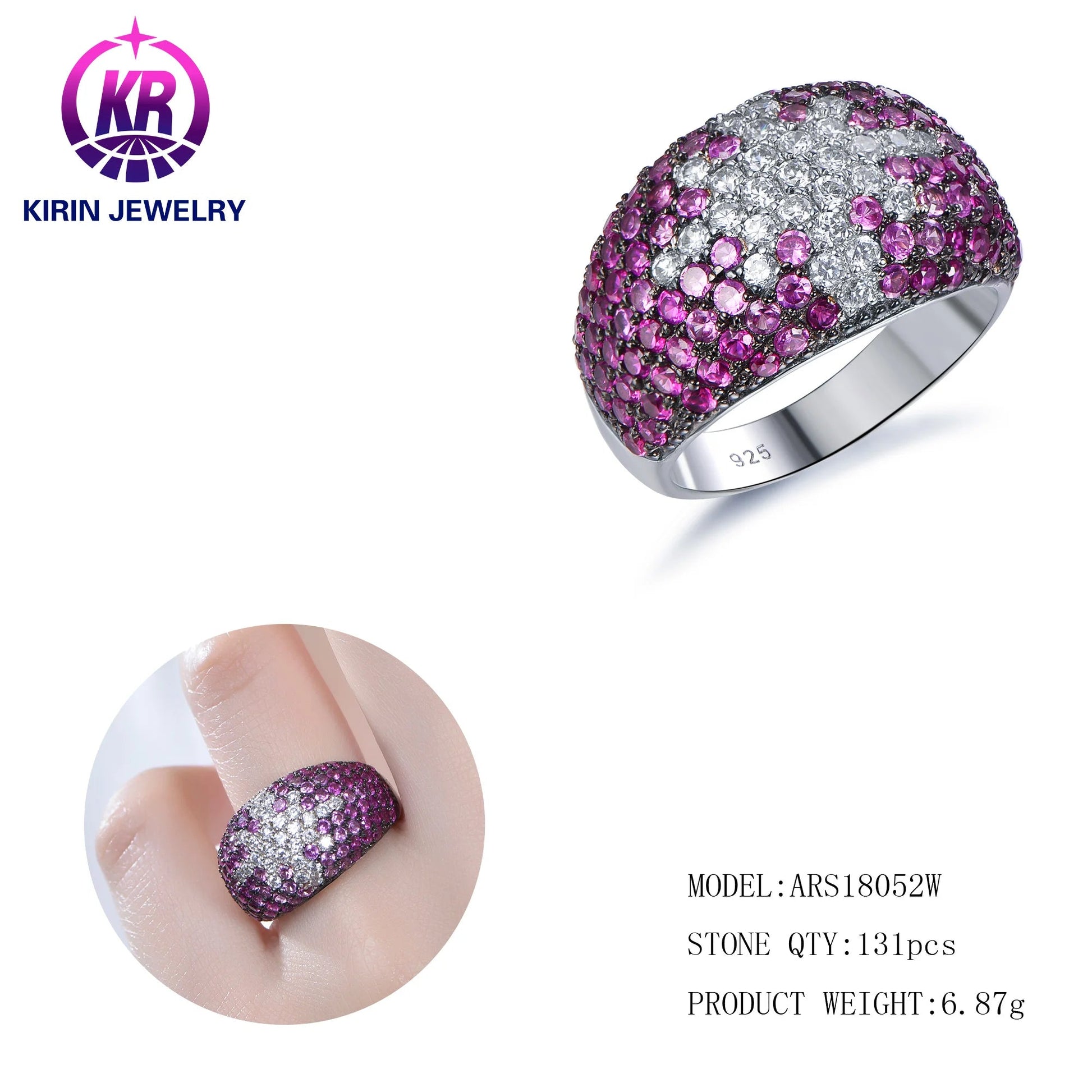 Wholesale factory price Ruby jewelry 925 Sterling Silver 3A Cubic Zirconia diamond cuban rings hip hop ring Kirin Jewelry