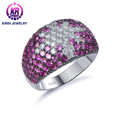 Wholesale factory price Ruby jewelry 925 Sterling Silver 3A Cubic Zirconia diamond cuban rings hip hop ring Kirin Jewelry