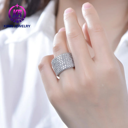 Wholesale factory price jewelry 925 silver iced out diamond 3A White Cubic Zirconia cuban rings hip hop ring Kirin Jewelry