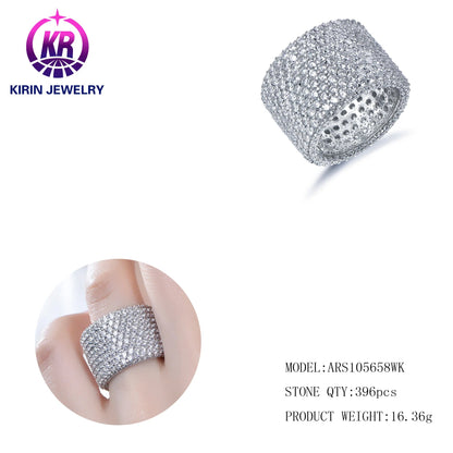 Wholesale factory price jewelry 925 silver iced out diamond 3A White Cubic Zirconia cuban rings hip hop ring Kirin Jewelry