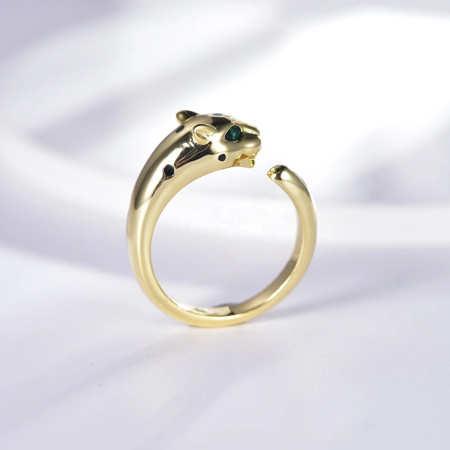 Open Resizable Animal Shaped Thick Chunky Gold Plated Leopard Rings 