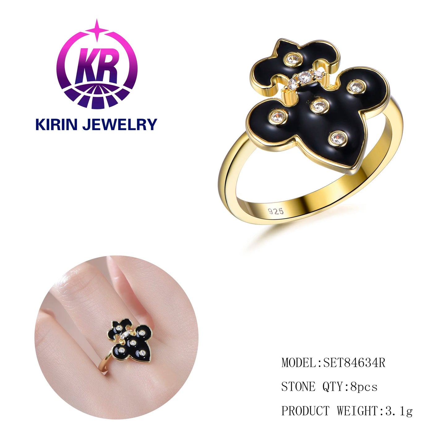 Wholesale pricing Brand 14k gold ring new high-quality irregular dark rings adorned with sparkling diamonds and gold suitable for women rings jewelry Kirin Jewelry