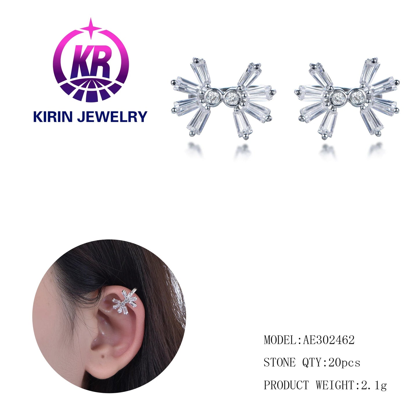 Women Fashion Zircon Sweet Stainless Steel Needle Star 18k Gold Plated Studs Brass Jewelry Ear Bone Nails Piercing Stud Earrings Kirin Jewelry