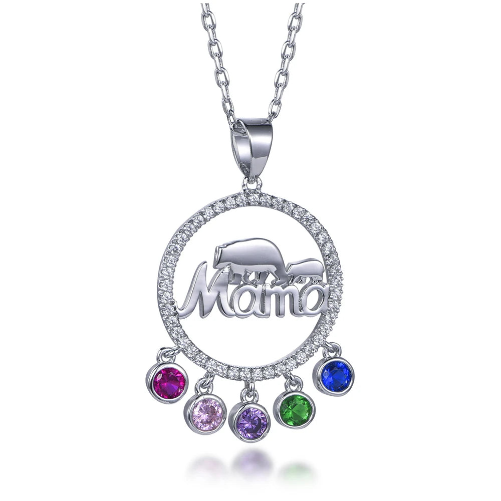 Women Gemstone Silver Necklaces Mother Daughter Heart Pendant Mother's Day Gift Baby Mom Initial Necklace Jewelry Kirin Jewelry