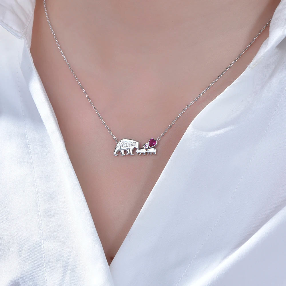 Women Gemstone Silver Necklaces Mother Daughter Heart Pendant Mother's Day Gift Baby Mom Initial Necklace Jewelry Kirin Jewelry