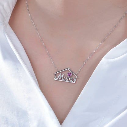 Women Gemstone Silver Necklaces Mother Daughter Heart Pendant Mother's Day Gift Baby Mom Initial Necklace Jewelry Kirin Jewelry