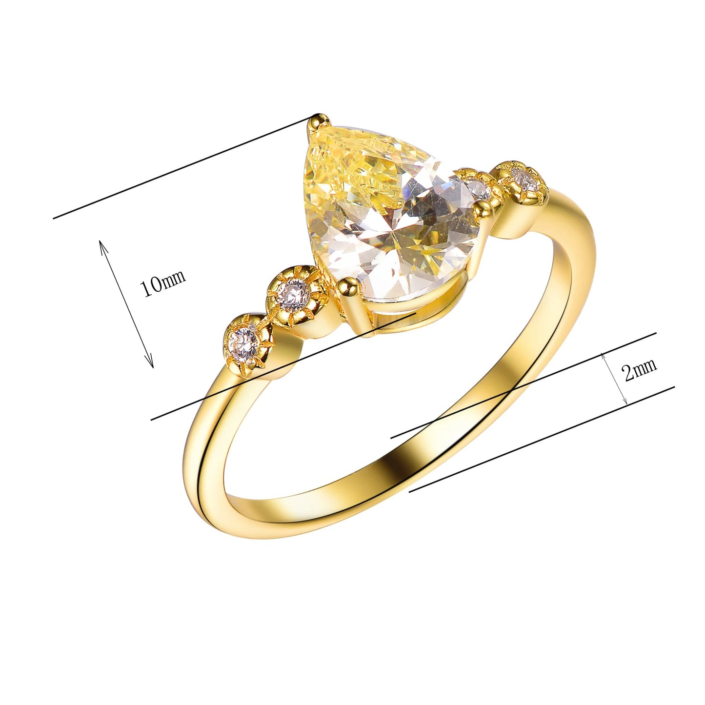 Women Wedding Jewelry Rhodium Emerald Shape Yellow Crushed Ice Cut CZ Diamond Stone Engagement Ring Wedding Engagement Rings Kirin Jewelry