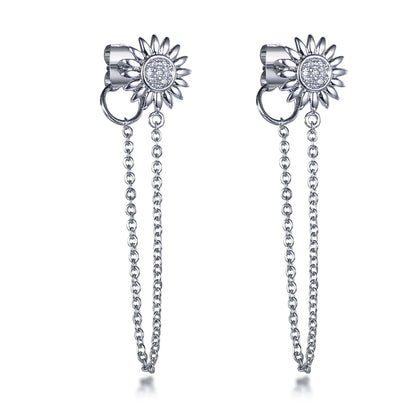 Women mens double piercing ear ring clip on chain earrings star cuff with long chain earrings dangle drop link chain earrings Kirin Jewelry