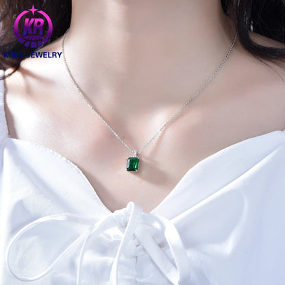 Women's Fashion Jewelry Zircon Charm Necklace 925 Sterling Silver Baguette Fusion Stone Emerald Pendant Necklaces Kirin Jewelry