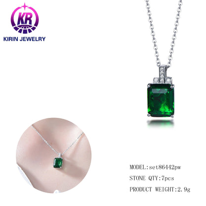 Women's Fashion Jewelry Zircon Charm Necklace 925 Sterling Silver Baguette Fusion Stone Emerald Pendant Necklaces Kirin Jewelry