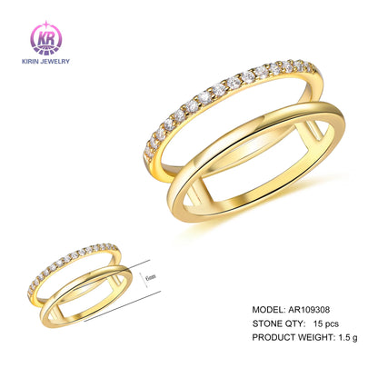 Women's Stainless Steel Cubic Zirconia Ring Knuckle Midi Stacking Double Lines Eternity Bands 18k gold plated Kirin Jewelry
