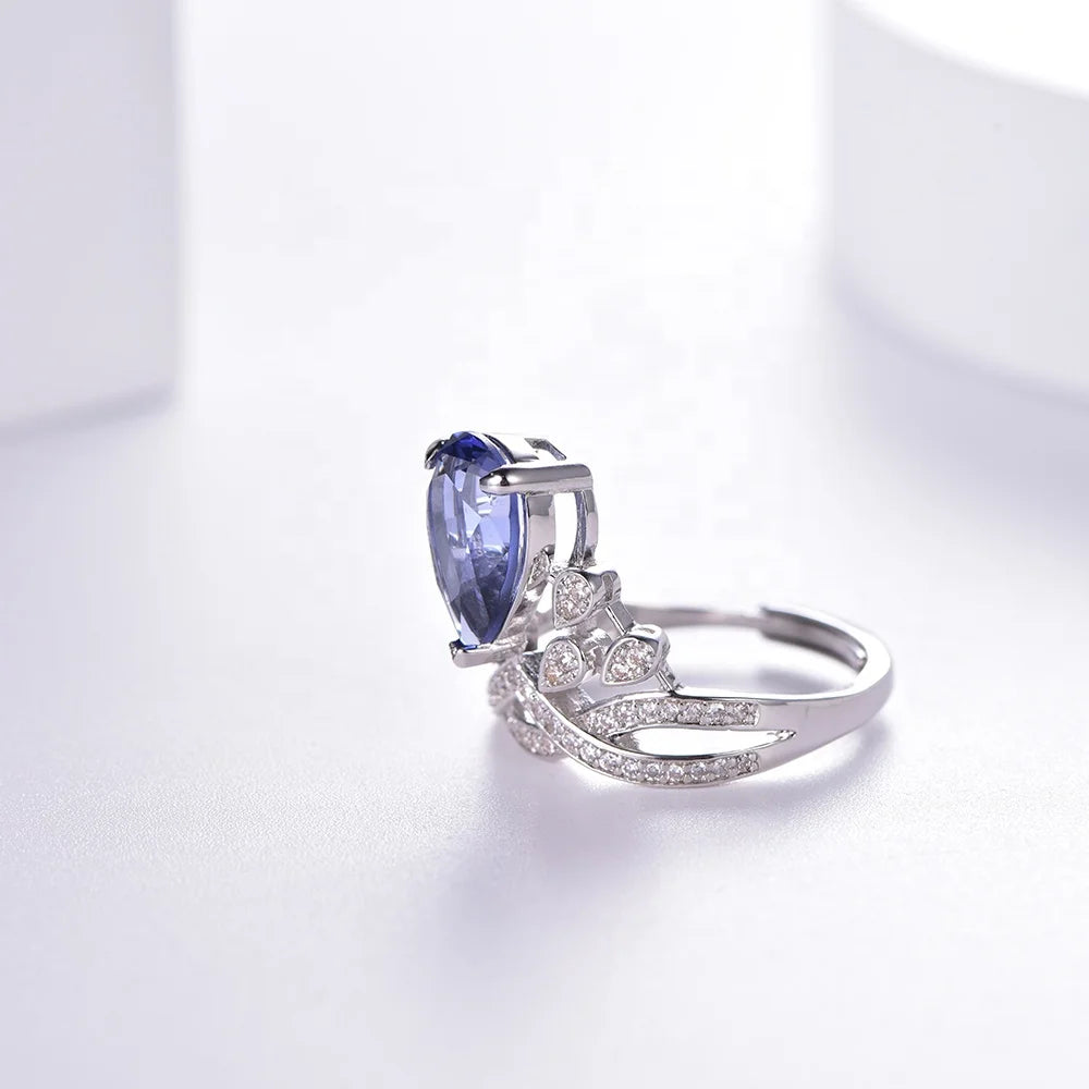 anillo de compromiso engagement wedding rings bands S925 sterling silver pear amethyst blue zircon ring Kirin Jewelry