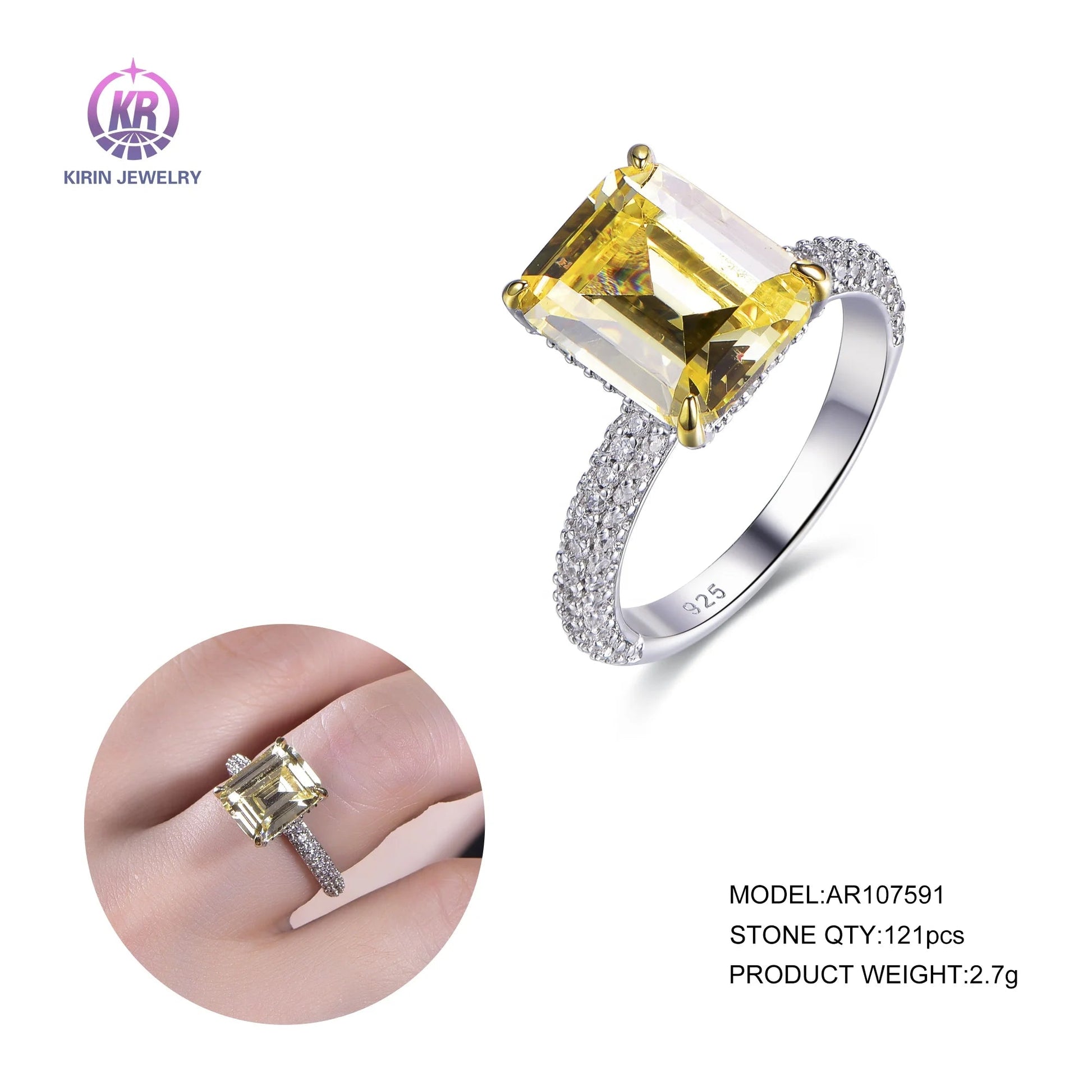 anillo gold wedding band ring Baguette Diamond Band Ring Baguette Cut Sterling Silver Women's Band square 18k gold plated ring Kirin Jewelry