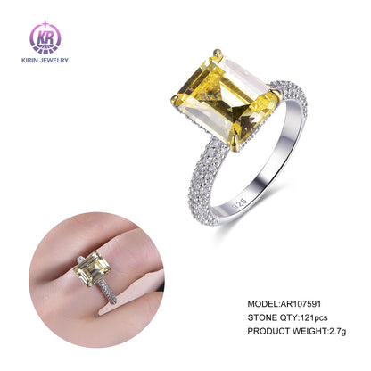 anillo gold wedding band ring Baguette Diamond Band Ring Baguette Cut Sterling Silver Women's Band square 18k gold plated ring Kirin Jewelry