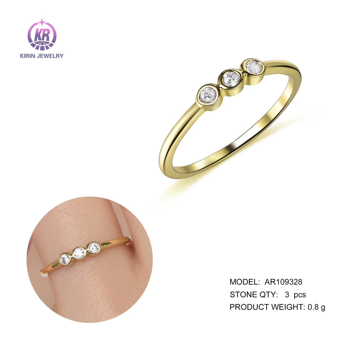 anillo three stone rings real 925 sterling silver moissanite three stone ring 10k 14k 18k gold plated ring Kirin Jewelry