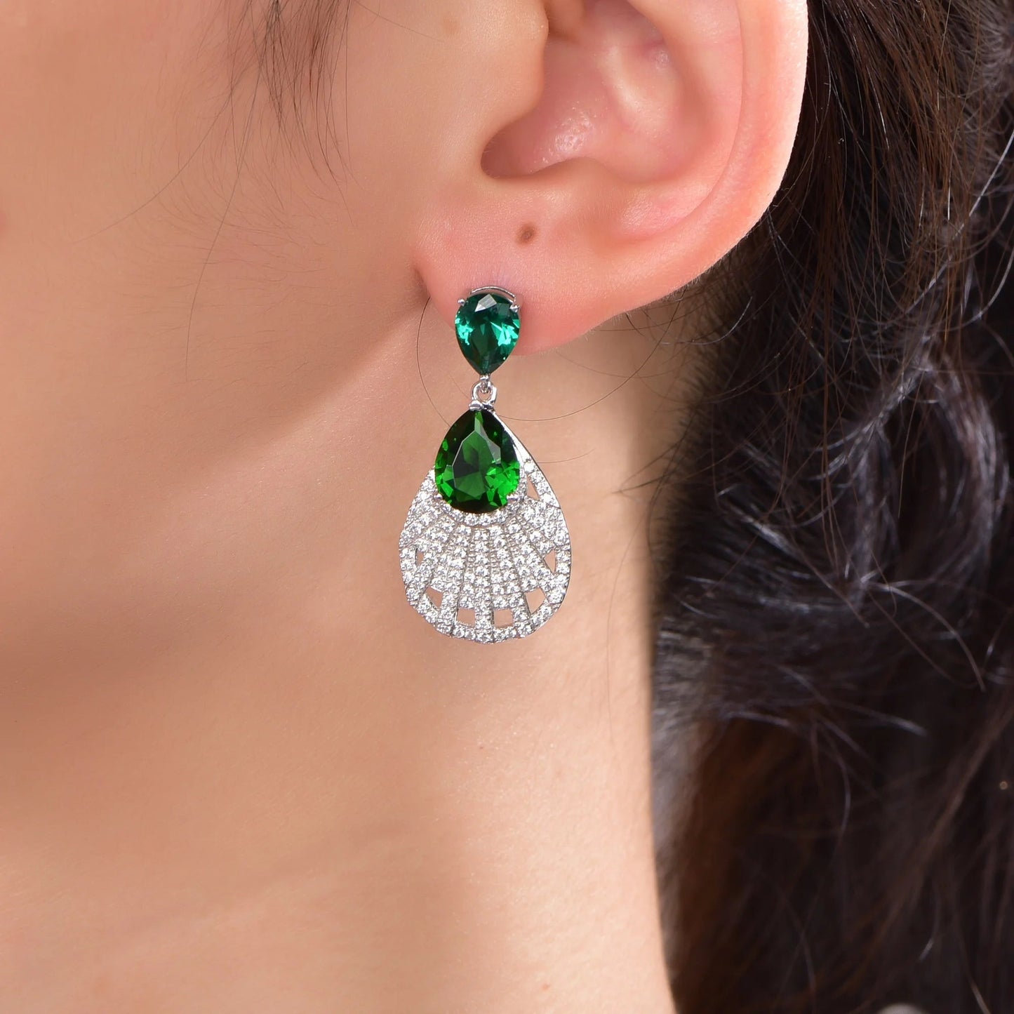 aretes 925 Sterling Silver earrings pear emerald pendant earrings 5a cz diamond dangle drop earrings Kirin Jewelry