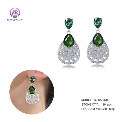 aretes 925 Sterling Silver earrings pear emerald pendant earrings 5a cz diamond dangle drop earrings Kirin Jewelry