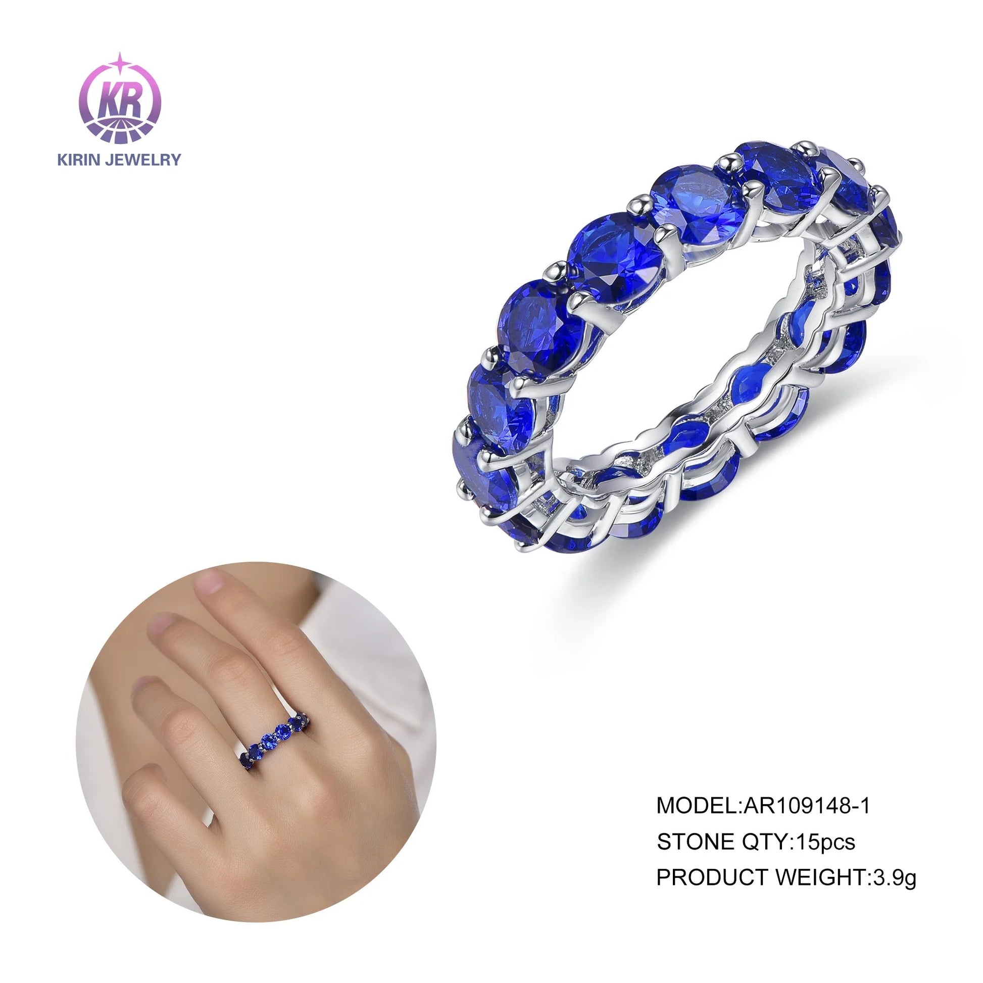 blue corundum diamond ring 925 sterling silver engagement rings engagement diamond ring white gold band Kirin Jewelry