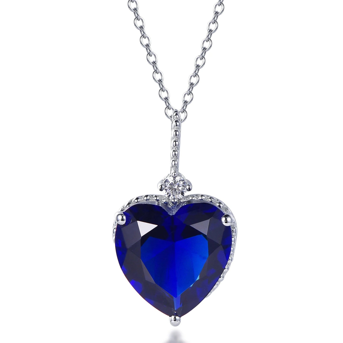 925 silver blue gem heart pendant fashion heart on necklace