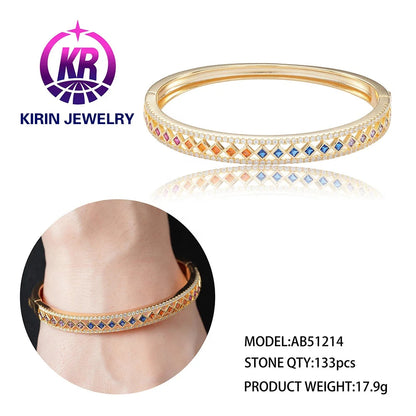 brazalete rainbow crystal bangle jewelry women 925 sterling silver bangle bracelet 14k 18k gold bangle braccialetto Kirin Jewelry