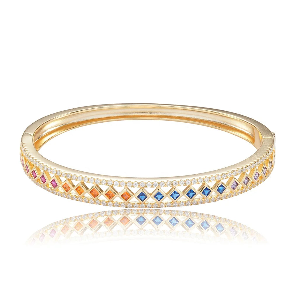 brazalete rainbow crystal bangle jewelry women 925 sterling silver bangle bracelet 14k 18k gold bangle braccialetto Kirin Jewelry